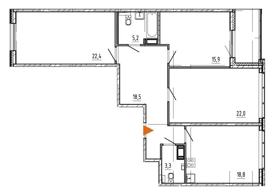 Трехкомнатная квартира в Эталон ЛенСпецСМУ: площадь 108.9 м2 , этаж: 17 – купить в Санкт-Петербурге
